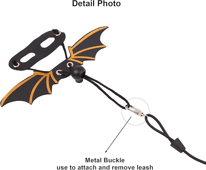 ADOGGYGO Bearded Dragon Leash Harness, 3 Size Pack Black Leather Wing Lizard Harness with Removable Lizard Leash for Bearded Dragon Lizard Reptiles (Black) ADOGGYGO