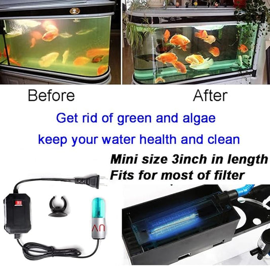 3W Aquarium Clean Light Fish Tank Algae Clean Light Green Water Clean Fish Tank Water Clean Lamp for Sump Pond Filter Tank JackSuperAquariumPetsFocus