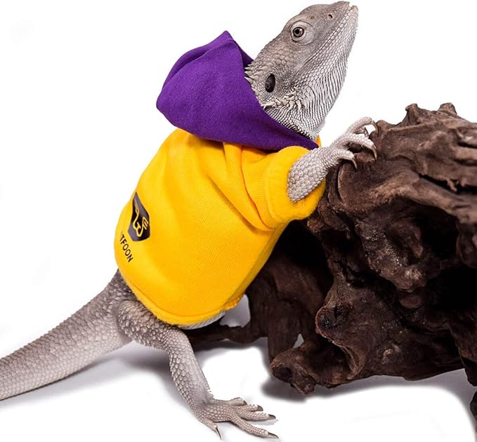 WATFOON Bearded Dragon Clothes Tank Accessories Costume Reptile Hoodies Apparel Handmade Warm Coat Jacket for Skin Protection Photo Party Lizard Small Animal Gecko Chameleon (L, Purple/Yellow) WATFOONpets