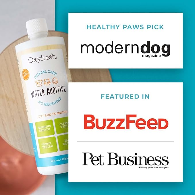 Oxyfresh Premium Pet Dental Care Solution Pet Water Additive: Best Way to Eliminate Bad Dog Breath and Cat Bad Breath - Fights Tartar & Plaque - So Easy, Just Add to Water! Vet Recommended 16 oz. Oxyfresh