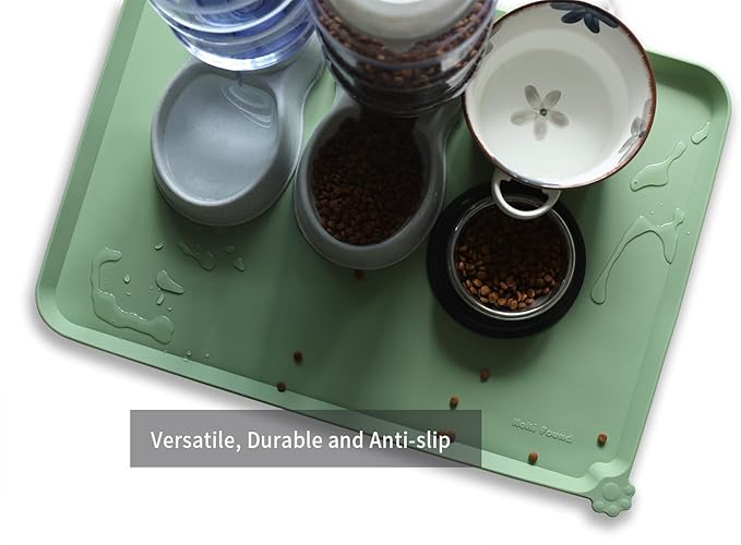 Hoki Found X-Large Silicone Pet Food Mats Tray - Non Slip Pet Dog Cat Bowl Mats Placemat - Dog Pet Cat Feeding Mat - Waterproof Dog Cat Food Mats -Pet Water Mats for Carpet - Jade - PAWPICO