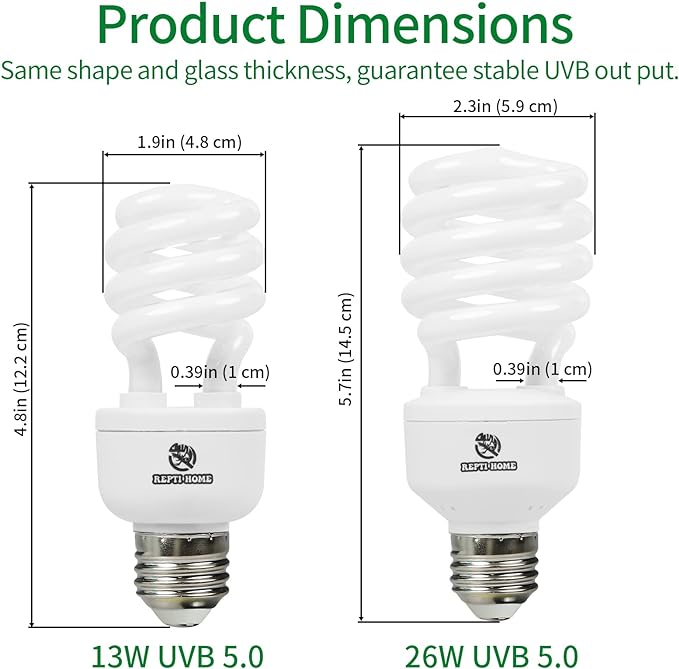 UVB Reptile Light 5.0, 13W Tropical and Sub-Tropical UVA UVB Bulb for Reptiles, Tropical Terrarium Compact Fluorescent Lamp, Reptile UVB Light Bulb for Chameleons, Iguanas and Turtles REPTIHOME