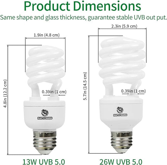 UVB Reptile Light 5.0, 13W Tropical and Sub-Tropical UVA UVB Bulb for Reptiles, Tropical Terrarium Compact Fluorescent Lamp, Reptile UVB Light Bulb for Chameleons, Iguanas and Turtles REPTIHOME