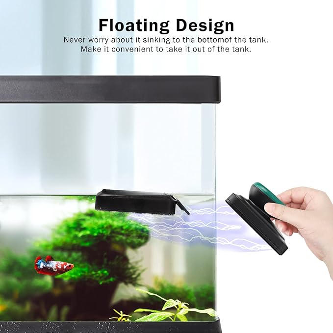 AQQA Aquarium Strong Magnetic Cleaner Brush, Fish Tank Glass Algae Magnet Cleaning Tool Floating Cleaner Scrubber Brush with 2 Detachable Scraper (Green,M) AQQA