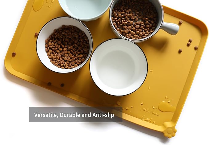 Hoki Found L Silicone Pet Food Mats Tray - Non Slip Pet Dog Cat Bowl Mats Placemat - Dog Pet Cat Feeding Mat - Waterproof Dog Cat Food Mats -Pet Water Mats for Carpet -Honey - PAWPICO
