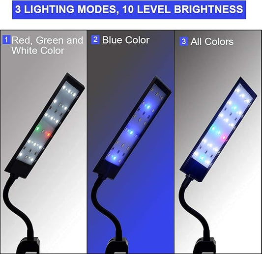 Fish Tank Clip on Light, VARMHUS RGB Clamp Aquarium Light Fish and Plant Aquarium Lighting with Timer Dimmer for Sunrise and Sunset (7W) VARMHUS