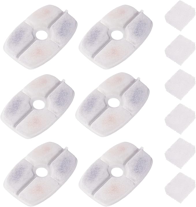 furrybaby Carbon Replacement Filters for Cat and Dog Fountain, Premium Pet Water Fountain Dispenser Filters (6 Packs for Rectangular White) - PAWPICO