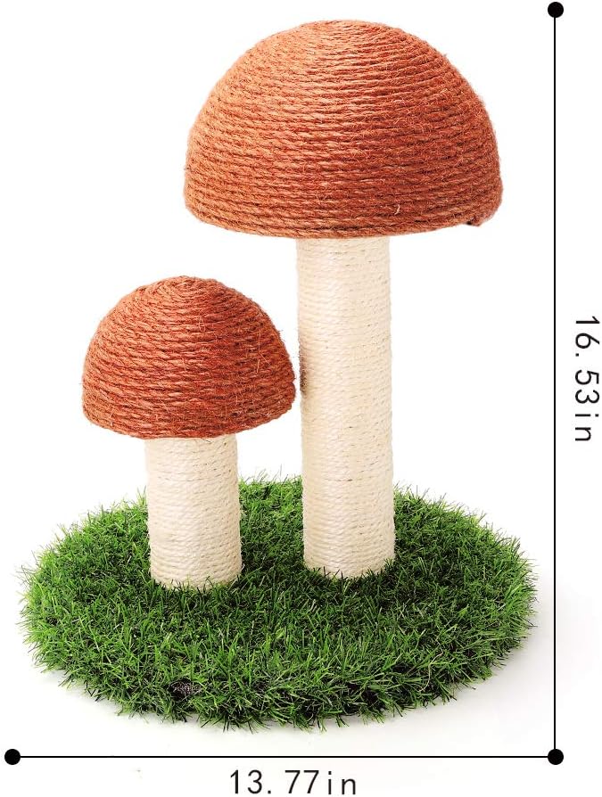 PowerKing Mushroom Cat Scratching Post, 15 x12 Inches Claw Scratching Post for Kitty, Natural Sisal Cat Scratchers Pole, Cat Interactive Toys, Cat Tree Tower (Brown) - PAWPICO