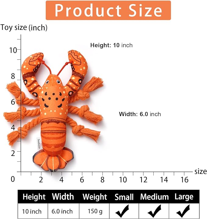Sedioso Dog Toys, Dog Plush Toy for Large Breed, Cute Squeaky Dog Toys with Crinkle Paper, Dog Chew Toys for Puppy, Small, Middle, Big Dogs (Lobster) - PAWPICO