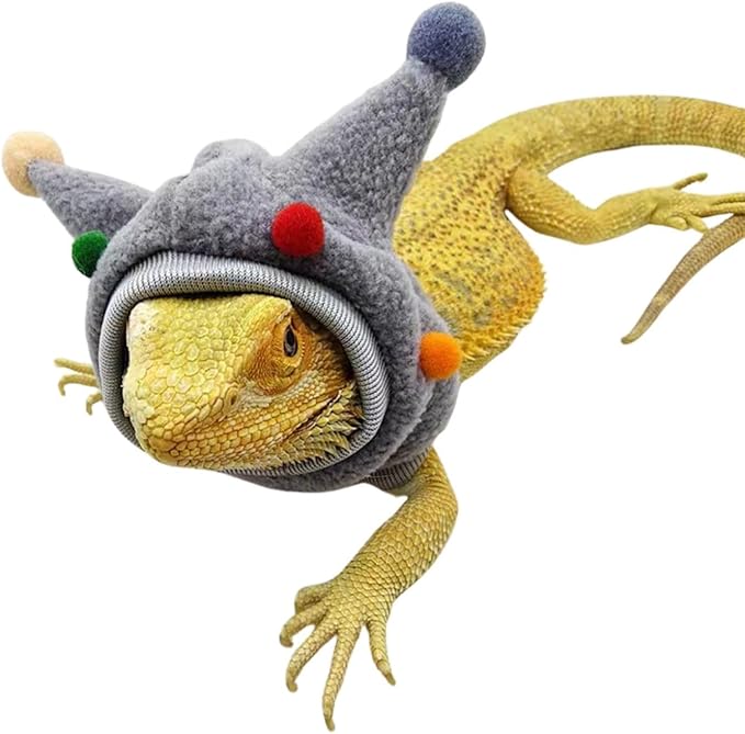 Bearded Dragon Hat - Winter Warm Lizard Cap with Horns & Pom Pom Ball Fun Halloween Outfit Bull Costume Elastic Headwear Accessories Anxiety Relief Ear Muffs for Reptile Fancy Rat Ferret (Grey) SEZDEKI