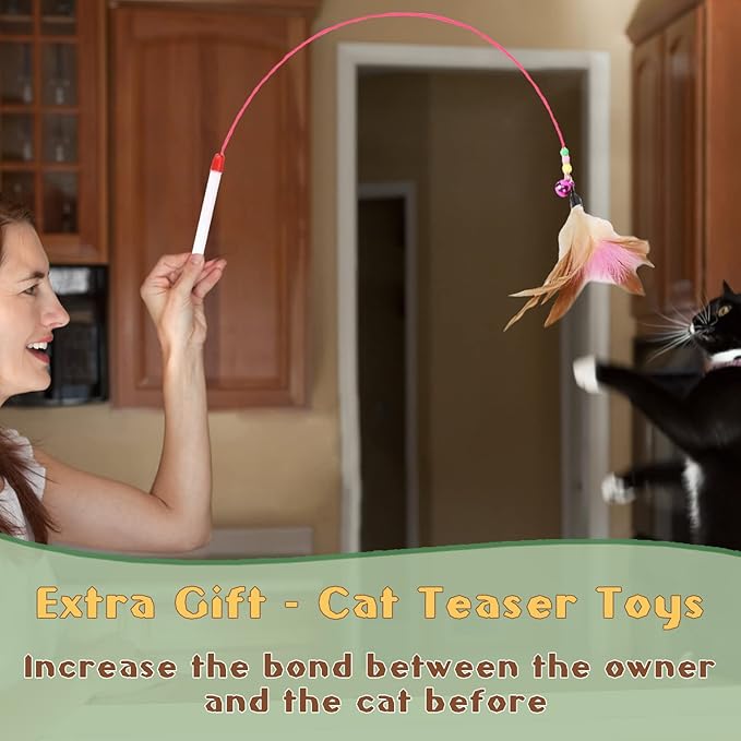 Cat Scratching Post for Indoor Cats and Kitten, 33.5" H Sisal Rope Scratching Posts with Simulated Leaves, Kitten Scratcher with Soft Platform and Hanging Ball - 1 Cat Teasing Stick - PAWPICO