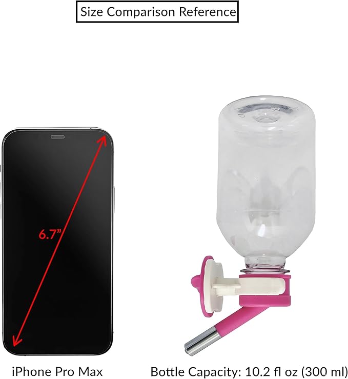 Choco Nose Patented Mini No-Drip Water Bottle/Feeder for Hamsters/Hedgehogs/Gliders/Rats/Mice/Other Small Pets and Animals - for Cages, Crates or Wall Mount. 10.2oz. Nozzle 10mm, Pink (C125) ChocoNosePetSupplyWeLovePetsLikeYouDo