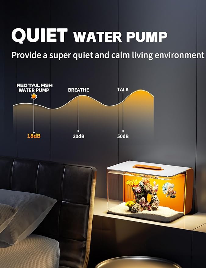 Betta Small Fish Tank Kit, 2.5 Gallon Self Cleaning Aquarium with Filter, Silent Pump, Light, Oxygenation, All in One Starter Fish Tank for Goldfish, Guppy, Shrimp, Desktop, Acrylic REDTAILFISH