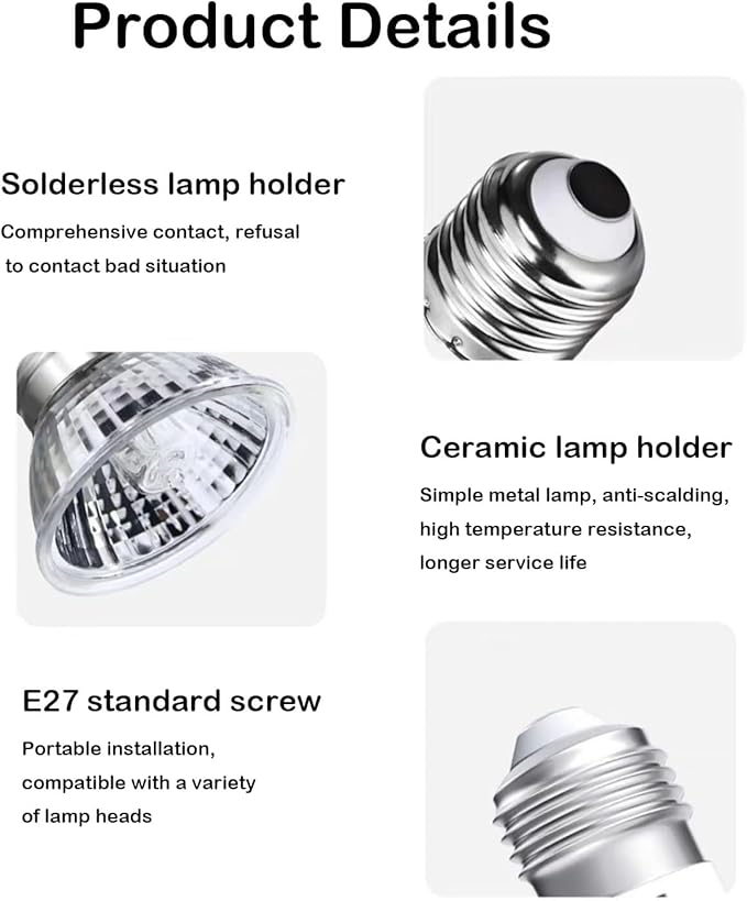 4 Pack Reptile Heat Lamp Bulbs, UVA+UVB Turtle Basking Heat Bulbs 25w/50w Tortoise Lighting Bulb for Lizards, Snakes, Aquarium, Amphibian PUEUTU