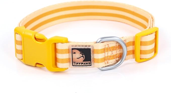Striped Dog Harness Collar and Leash Set, Polyester Webbing Dog Collar Easy Walking and Training Dog Harness and Leash 3-in-1 Suit Adjustable Dog Harness Collar Leash Set for Dogs(Orange, L) Tiffpaws