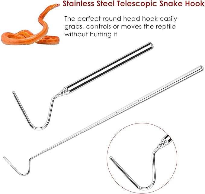 Collapsible Snake Hook Stainless Steel Extensible Snake Catcher Capture Hook for Catching Handling Grabber Separate Small Pet Snake PAWPICO