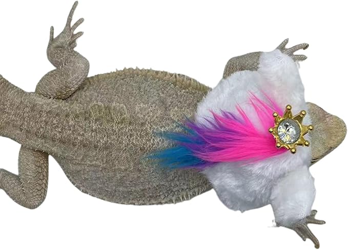 Lizard Hat for Bearded Dragon - Soft Fuzzy Plush Cap with Adjustable Chin Strap & Crown Decor Reptile Headwear Halloween Costume Outfit Photo Props for Gecko Chameleon Amphibians Snake Hamster (White) WCDJOMOP