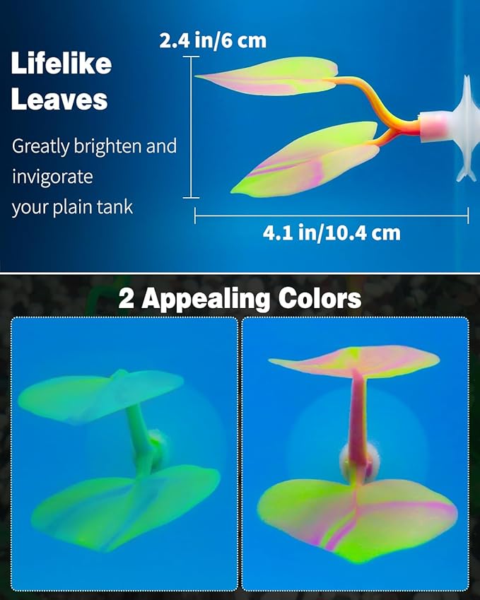 Uniclife Betta Leaf Hammock Aquarium Rest Bed Fish Breeding Playing Pad with Suction Cup Soft Lifelike Leaf Ornament Colorful Silicone Leaf Decoration for Fish Tank Landscape (Green & Orange), 2 Pack UnicLife