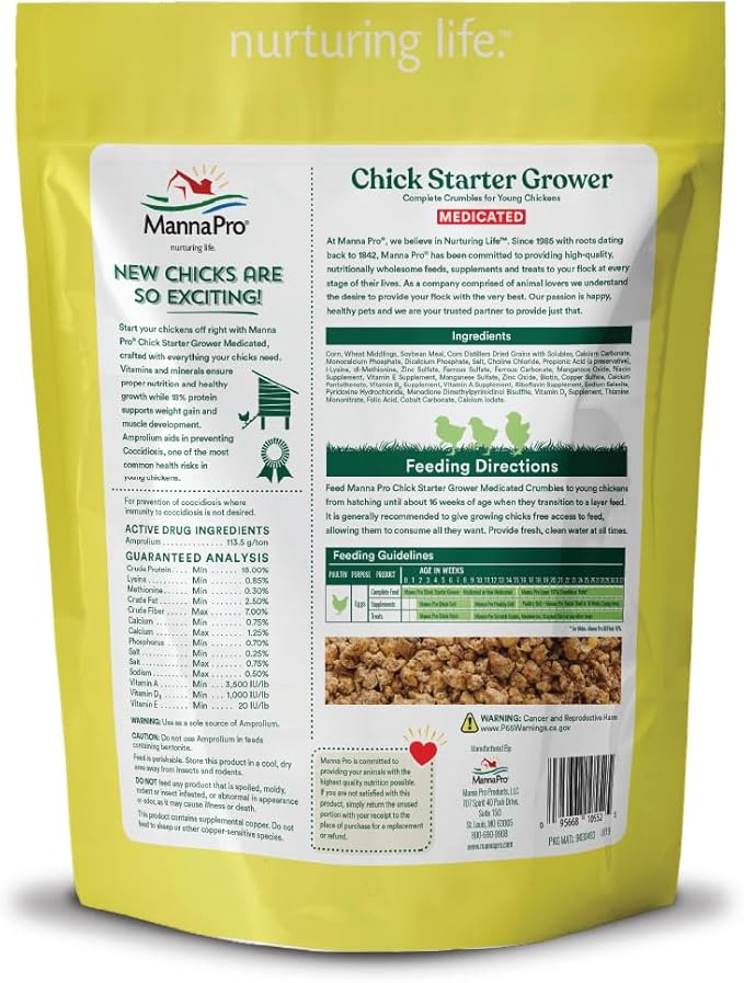 Manna Pro Medicated Chick Starter Grower - Crumbled Chick Feed - Feed for Young Chickens - 6-Pack of 5lbs MannaPro
