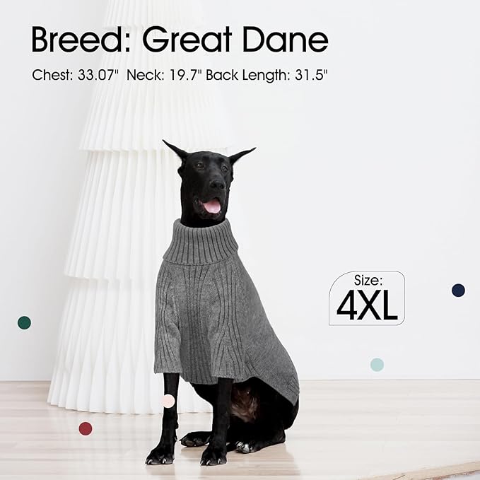 IECOii Extra-Large Dog Sweater 5XL,Christmas Dog Sweaters for Extra Large Dogs Girl Boy,Turtleneck Knitted Knitwear Easy On Doggie Sweatshirt Dog Sweater for Doberman,Great Dane(Light Grey,XXXXXL) - PAWPICO