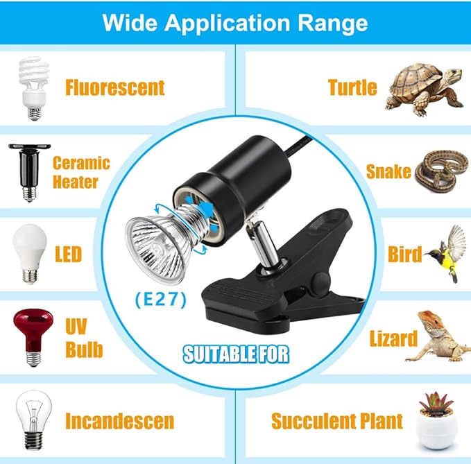 Reptile Heat Lamp Rotatable Turtle Heating Light with 50W UVA UVB Heat Bulb Simulated Sunlight Basking Spot Lamp with Clamp for Reptiles Lizard Amphibian Bearded Dragon Snake DaToo