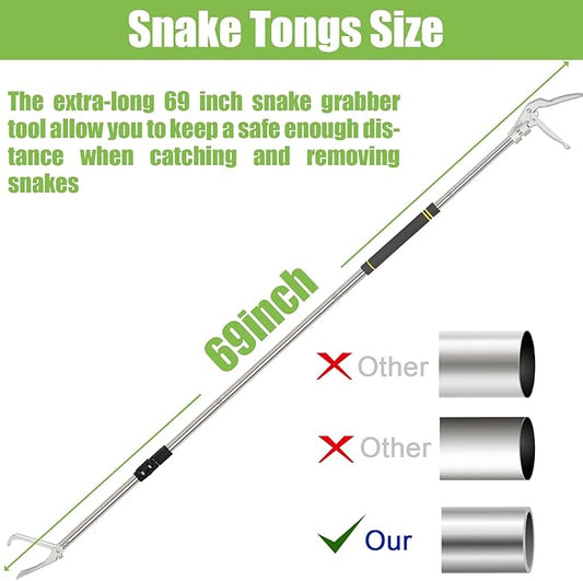 Snake Grabber Tool, 69inch Snake Tongs for Rattlesnake Reptile Tongs Long Reach Grabber Heavy Duty and Made of Stainless Steel Tube Sponge Handle (69inch (Black)) Greeily
