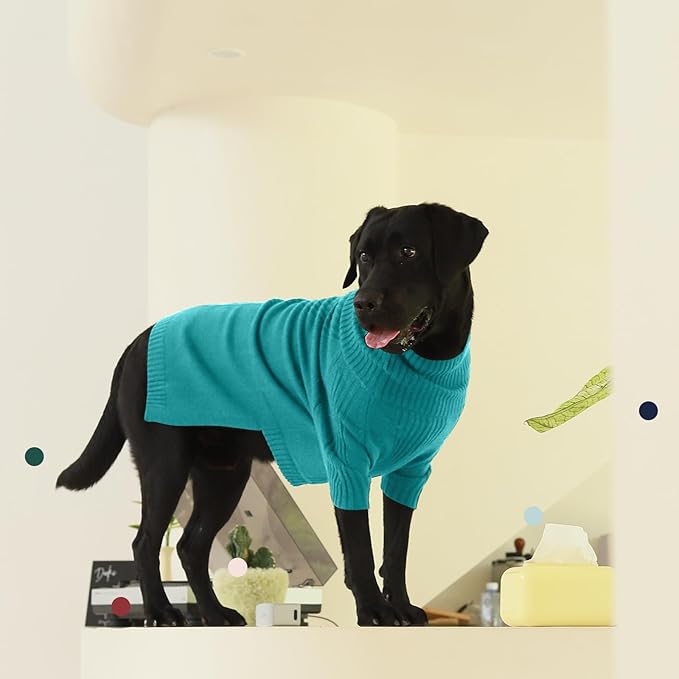 IECOii Extra-Large Dog Sweater 4XL,Christmas Dog Sweaters for Extra Large Dogs Girl Boy,Turtleneck Knitted Knitwear Easy On Doggie Sweatshirt Dog Sweater for Doberman,Great Dane(Lake-Green,XXXXL) - PAWPICO