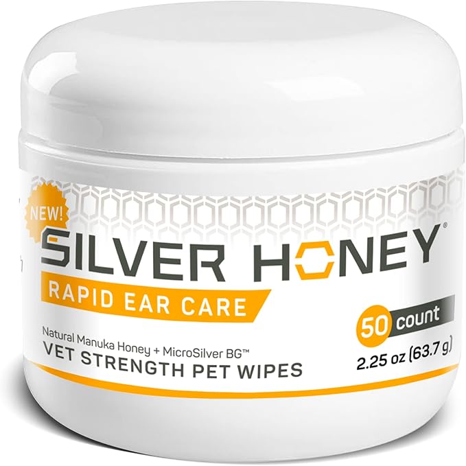 Absorbine Silver Honey Rapid Ear Care Vet Strength Pet Wipes, 50ct, Manuka Honey & MicroSilver BG Absorbine