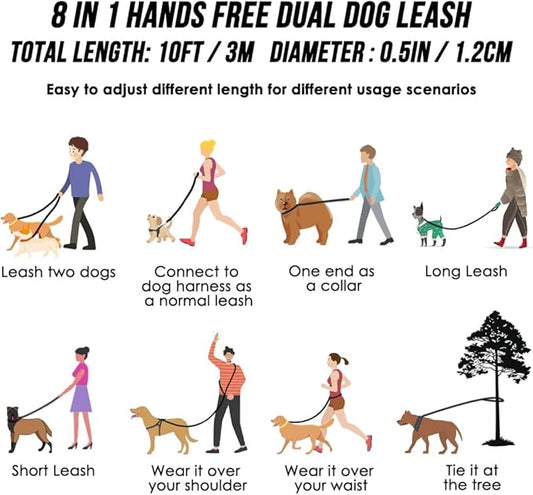 Lukovee Hands Free Dog Leash, 10FT Adjustable Dog Training Leash 1/2 Inch Nylon Heavy Duty Lead No Pull for Large Medium Dogs, Tangle Free Reflective Waist Leash for Dog Walking Running, Blue Lukovee