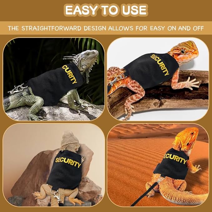 Bearded Dragon Leash and Harness Set, Adjustable Lizard Reptile Leashes Bearded Dragon Rope Accessories for Bearded Dragon Lizard Small Pets Outdoor Safety Walking(Security Character) HOKABLE