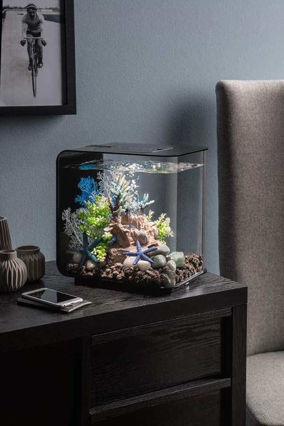 biOrb Flow 15 Acrylic 4-Gallon Aquarium with White LED Lights Modern Compact Tank for Tabletop or Desktop Display, Black biOrb