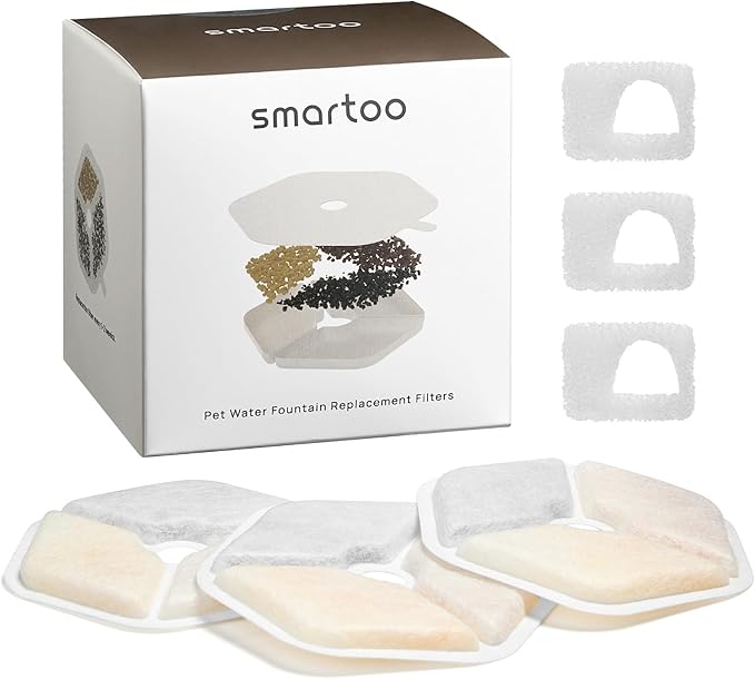 3 Packs Official Replacement Filters and 3 Packs Sponges for 152oz/4.5L Wireless Cat Water Fountain PTM-643 - PAWPICO