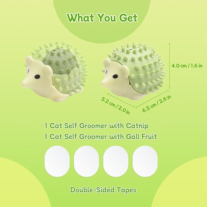 SEVENKA 2 PCS Catnip Toys Self-Grooming Cat Brush with Catnip Ball & Gall Fruit, Kitty Kitten Scratcher Self Groomer Cat Toys for Indoor Cats Lick, Chew Toys Corner Brushes Edible Wall Treats - PAWPICO