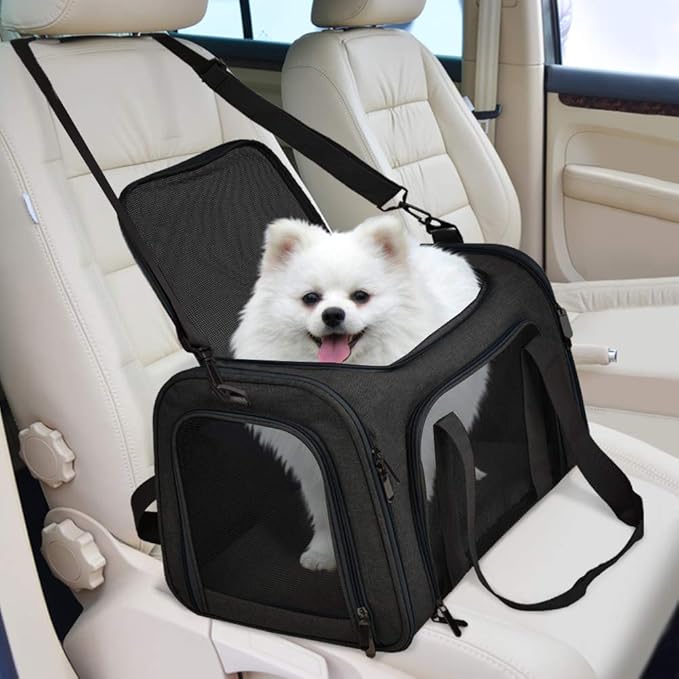 Henkelion Large Soft Sided Cat and Pet Carrier for Cats and Puppies up to 25Lbs - Collapsible, Waterproof Travel Carrier - Black - PAWPICO