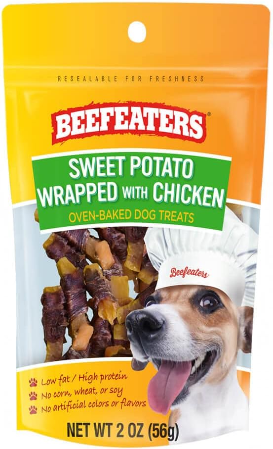 Beefeaters Dog Treats - Sweet Potato Wrapped with Chicken 2oz, Case of 12 | Dog Food No Corn/Wheat/Soy/Gluten | Low Fat, Grain-Free, Training & Rewards | Dog Training Treats for All Dog Sizes - PAWPICO
