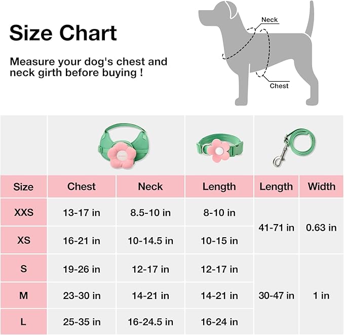 VETRESKA Flora Dog Harness, Leash and Collar Set, No Pull Dog Vest Harness for Walking and Training, Adjustable, Easy Control and Soft Padded Pet Harness and Backpack for Small Medium Large Dogs, M - PAWPICO