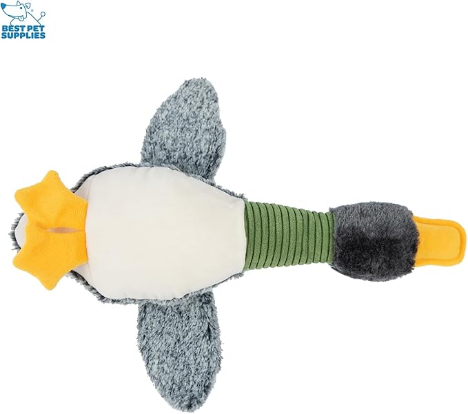 Best Pet Supplies Interactive Mallard Mates Dog Toy with Crinkle and Squeaky Enrichment for Small and Medium Breed Puppies or Dogs, Cute and Plush - Mallard Duck Wing (Gray), Small - PAWPICO