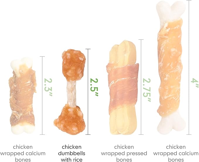 MON2SUN Dog Treats, 9oz Mini Rawhide Dog Chews, Chicken Dumbbells with Rice for Small Dogs & Toy Breed, Crunchy and Healthy (2.5 Inch 17 Count) - PAWPICO