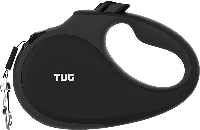 TUG 360° Tangle-Free Retractable Dog Leash with Anti-Slip Handle | 16 ft Strong Nylon Tape | One-Handed Brake, Pause, Lock (Medium, Black/Grey) TUG