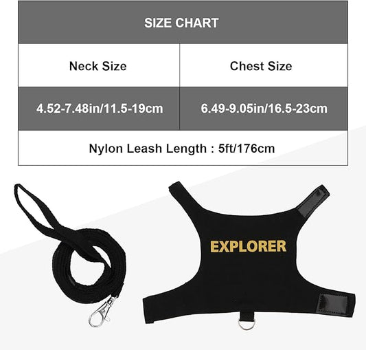 Hypeety Bearded Dragon Harness and Leash Set Adjustable Escape Proof Leash Outdoor Walking Training Leash and Harness for Bearded Dragon Lizard Reptiles Small Pets Black (Explorer) Hypeety