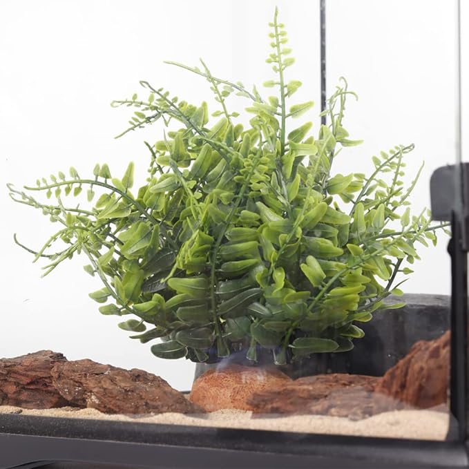 Fake Green Boston Fern, Reptile Plants for Terrarium, Amphibian Tank Accessories Habitat Decor fit Crested Gecko Leopard Lizard Chameleon Ball Python Snake Frog WOLEDOE