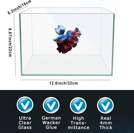 3 Gallon 12.6" L Fish Nano Glass Aquarium, with Separator Plate for Betta, Multi-Functional Square Fish Tank with Filter, LED Light, White 4mm Glass iPriro