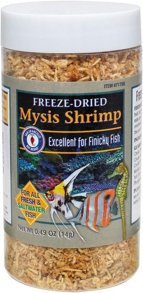 San Francisco Bay Brand Freeze-Dried Mysis Shrimp - Premium Fish Food, Tetra Fish Food, Tropical Fish Food - Ideal for Freshwater and Saltwater Fish, Cichlids, Angels, Seahorses - 0.49 oz (14g) SanFranciscoBayBrand