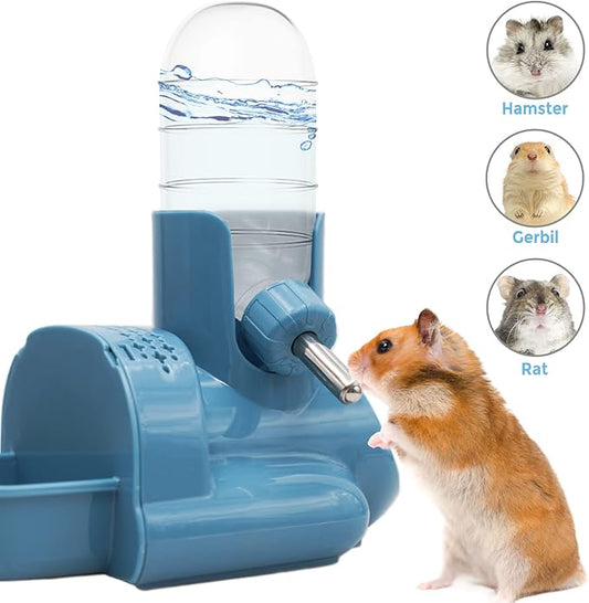 Vannon 3 in 1 Hamster Water Bottle No Drip Small Animal Water Bottle Automatic Bottle Dispenser with Food Container Base Hut and Hideout Base 4oz/120ml, BPA Free Vannon
