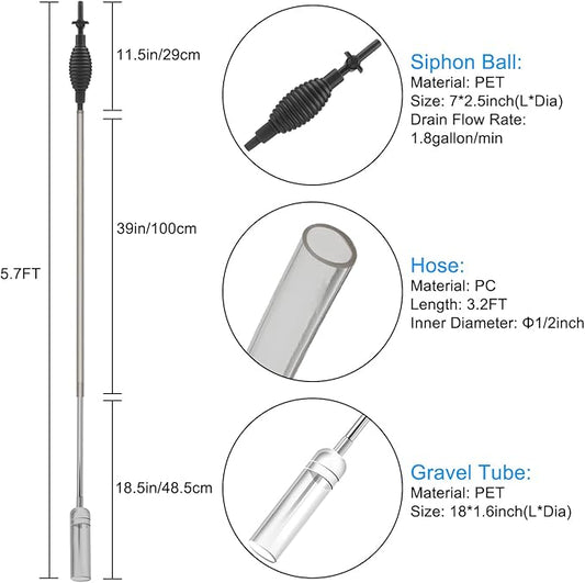 Newpol 5.7FT Aquarium Siphon Vacuum Cleaner for Fish Tank Cleaning Gravel & Sand & Change The Water Newpol