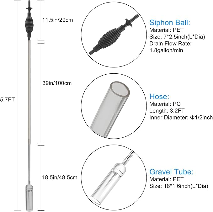 Newpol 5.7FT Aquarium Siphon Vacuum Cleaner for Fish Tank Cleaning Gravel & Sand & Change The Water Newpol