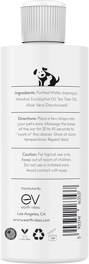 Earth Vibes Dog & Cat Ear Cleaner – Pet Cat Ear Cleaner - Advanced Natural Solution Treatment for Itching, Head Shaking, Discharge & Smelly Ears - Made in The USA EarthVibes