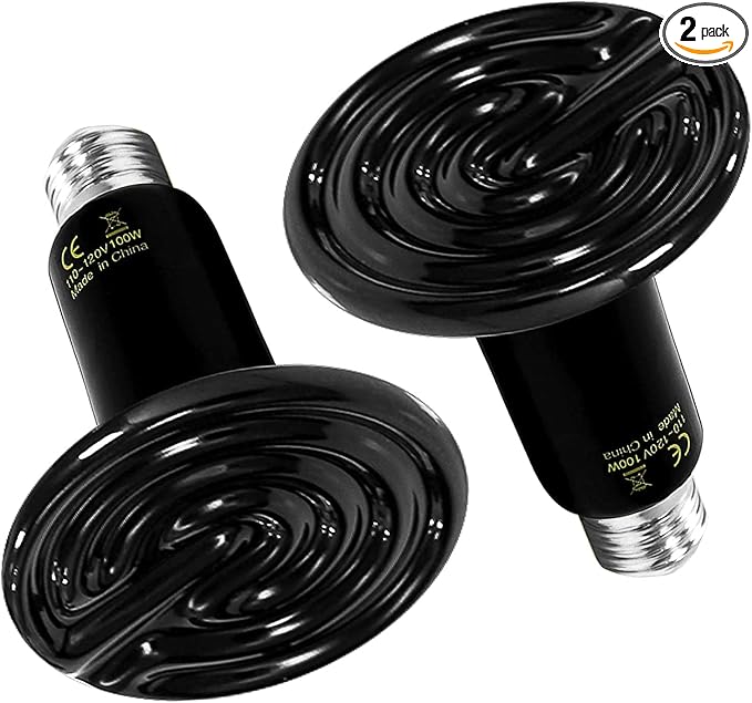 HealSmart Reptile Heat Lamp 100W 2-Pack Ceramic Heat Emitter, No Light Emitting Heat Bulbs for Amphibian Pet Brooder Coop Incubating Chicken, Lizard Bearded Dragon Turtle Snake Terrarium Black HealSmart