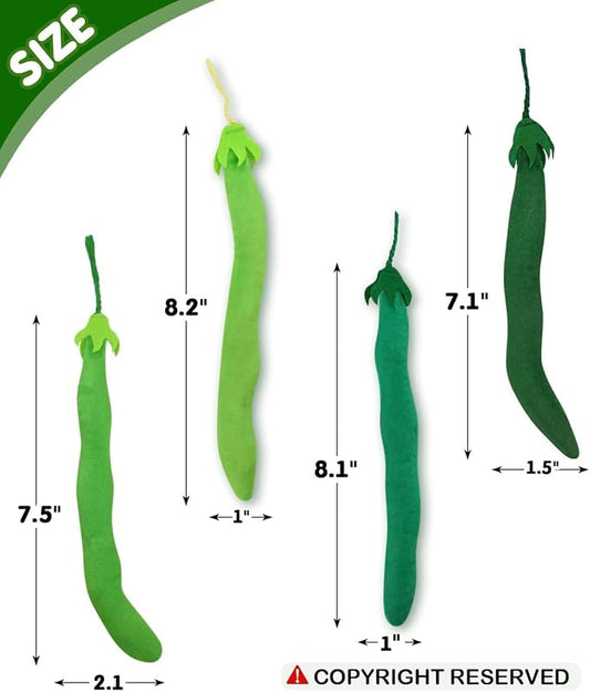 CiyvoLyeen Catnip Toy, Green Bean Cat Toys Kitten Supplies Interactive Kicker Vegetables Vegan Dental Health Teething Chew Gift for Cat Lovers Indoor 4PCS - PAWPICO