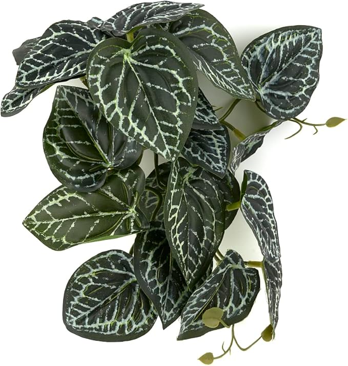 Reptile Plants for Terrarium, Amphibian Habitat Decor Artificial Hanging Plants with Suction Cup - Fake Anthurium Crystallinum WOLEDOE